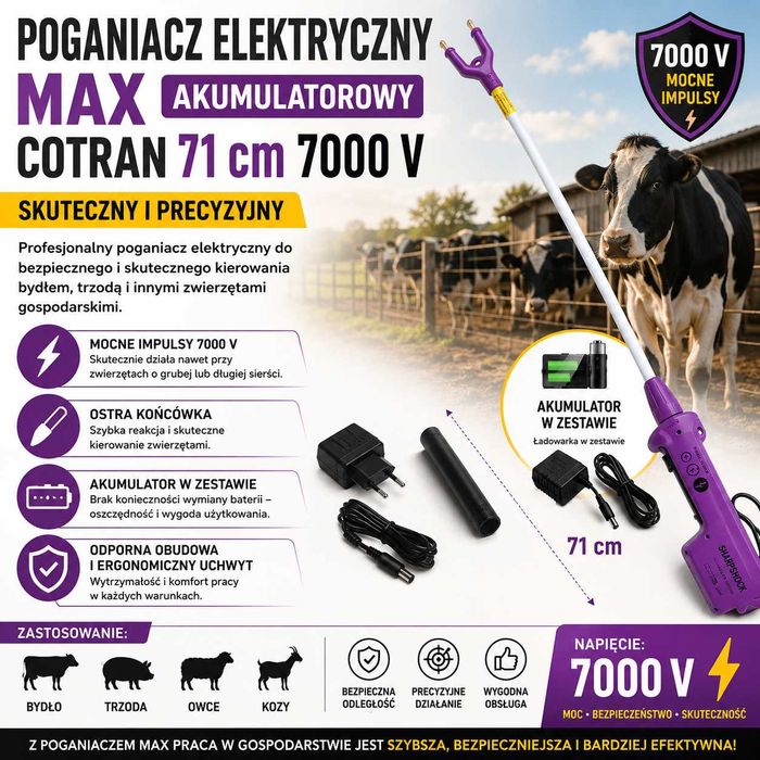 Poganiacz elektryczny Cotran z ładowarką 7000V, akumulatorowy