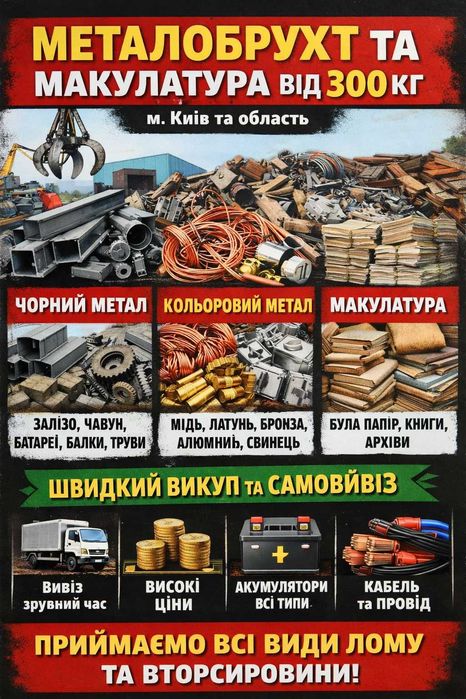 Железо алюминий прийом самовивіз металобрухт макулатура акб провода кабель медь мідь аккумулятор алюміній металлолом латунь книги книжки прием залізо