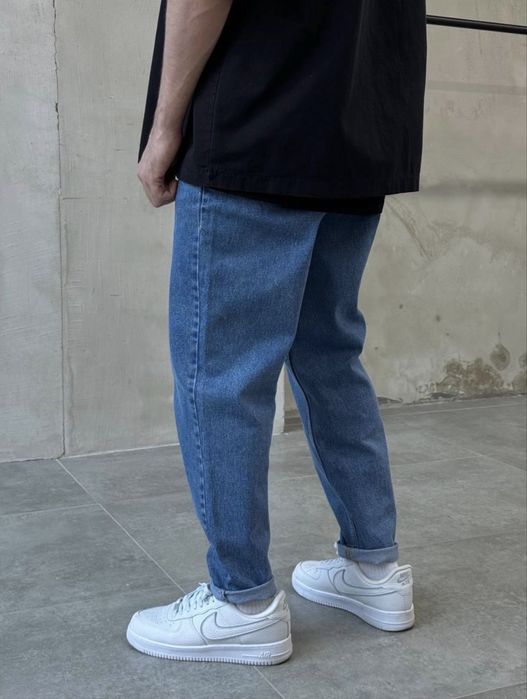 Чоловічі мом джинси сині однотонні