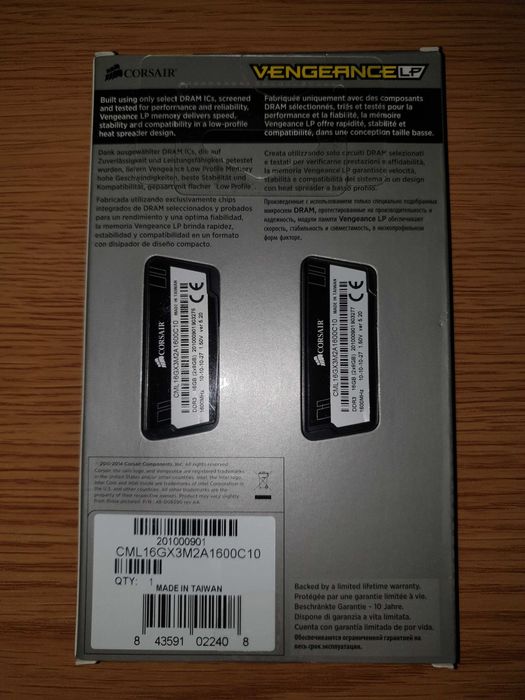 Memória RAM Corsair Vengeance LP DDR3 (1600Mhz) C10 (16GB) NOVAS (1)64551685741186121