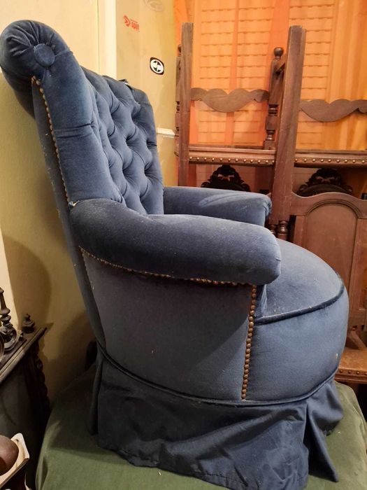 Poltrona Vintage Veludo Azulão