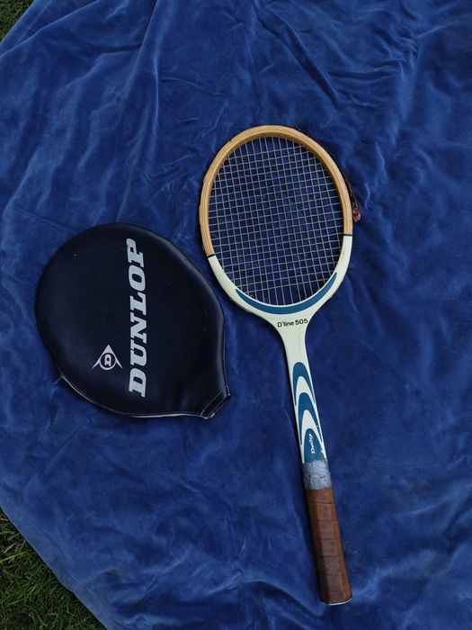 Rakieta tenisowa retro Dunlop D'line 505 drewniana pokrowiec unikat vintage
