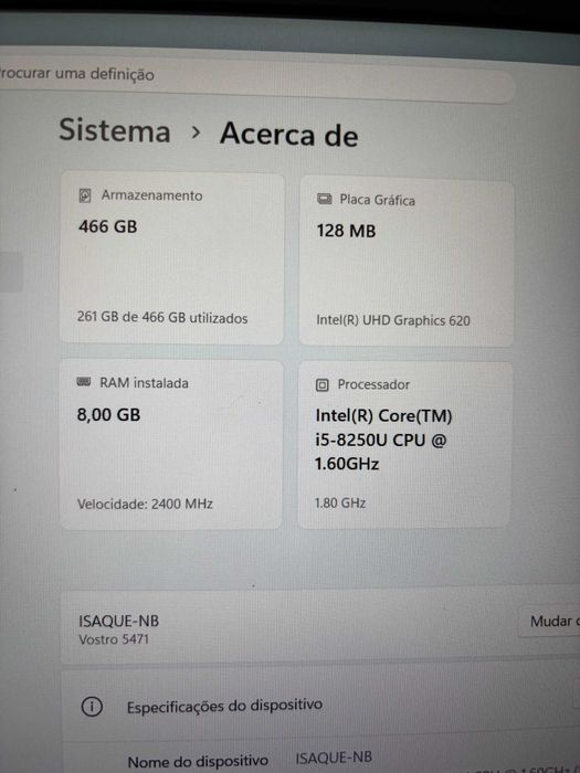Portátil Dell Vostro 5471 com processador Intel i5, 8GB de RAM e SSD de 480GB. bateria nova!