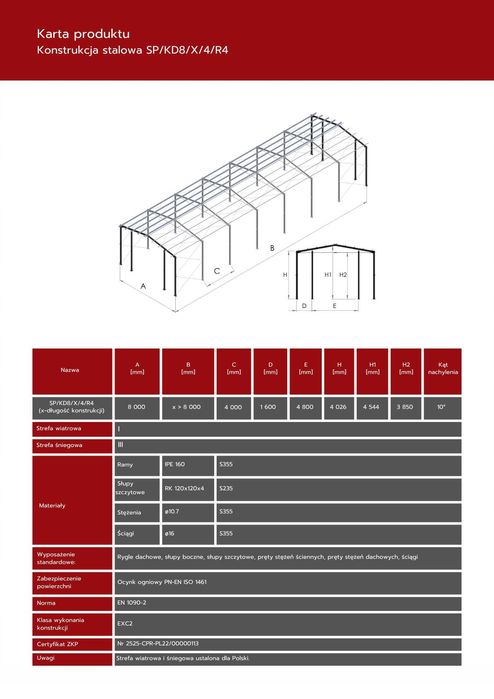 Konstrukcja Stalowa Hali Wiaty 8x48x4m DWUSPADOWA Hala Wiata