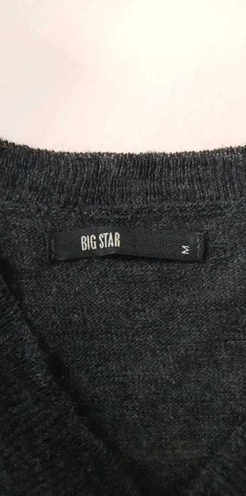 Asymetryczny damski sweter w serek, Big Star, rozm. M, ciemnoszary.