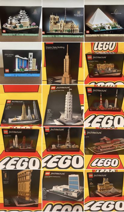 LEGO Architecture 21002/21010/21015/21018/21023/21024/21026/21028/21029/21042/21043/21044/21051/21052/21057/21058/21060/21061 Novos e Selados