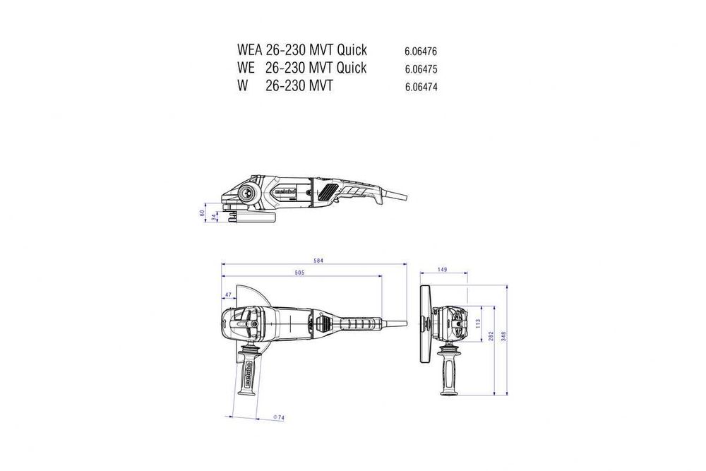 Szlifierka Kątowa Metabo WE 26-230 MVT Quick 2600W bezkluczykowa