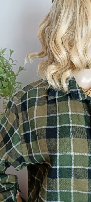 Flanelowa koszula Uniqlo L ciemnozielona krata unisex  bawełna