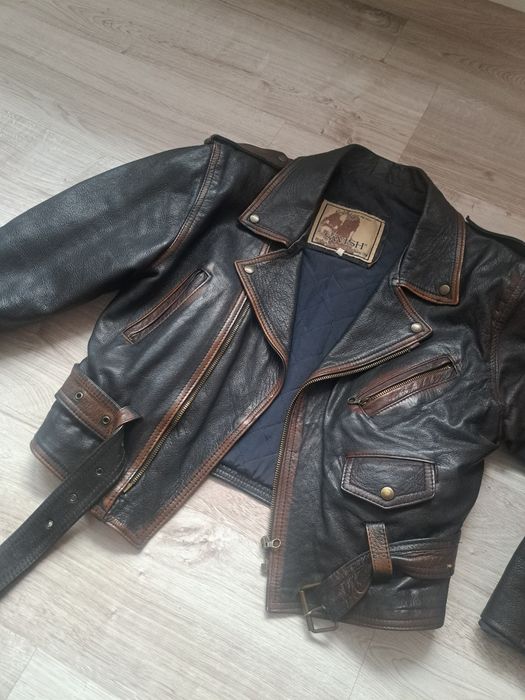 Ramoneska brązowa biker vintage skórzana