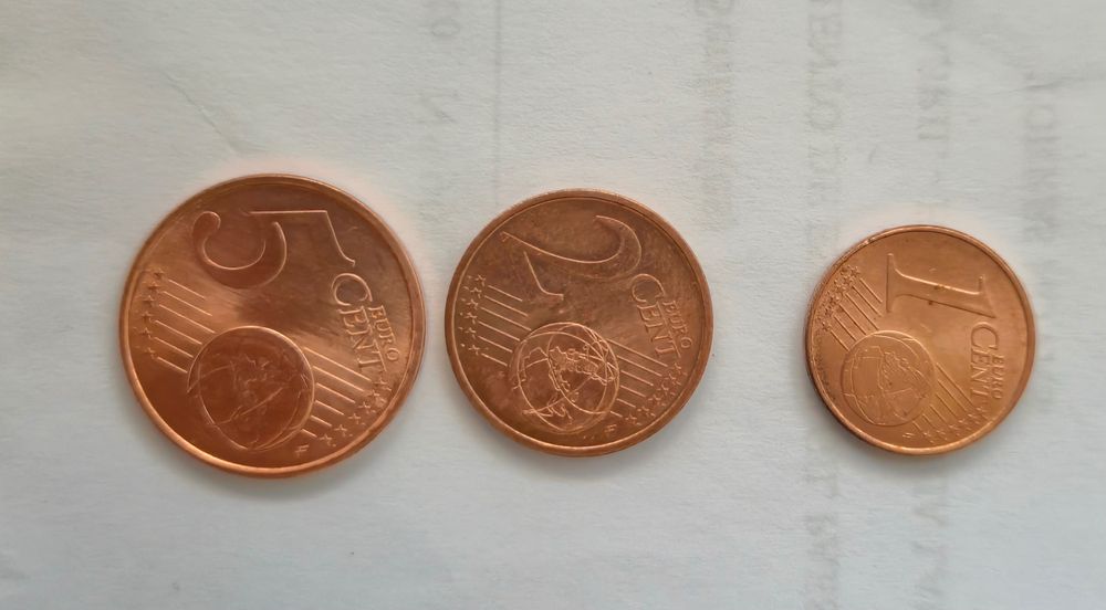 Moedas de 1 e 2 e 5 cêntimos de 2002 PORTUGAL UNC