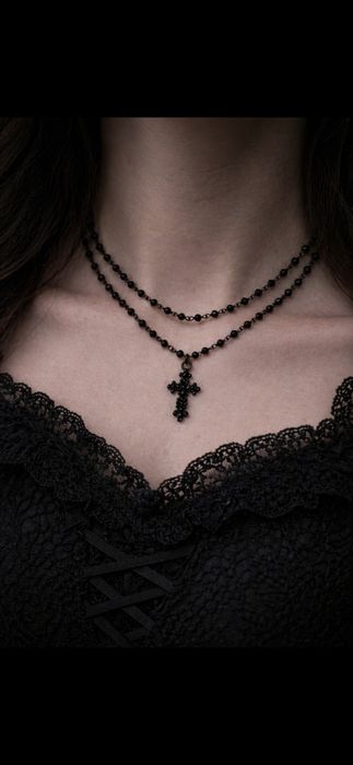 Naszyjnik gotycki krzyż cross krzyżyk czarny alternatywka