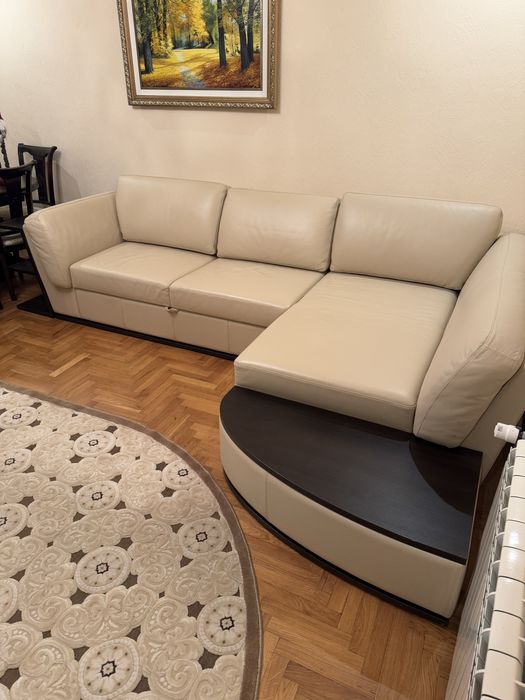 Диван Bless розкладний, шкіряний, білий, великий для вітальні