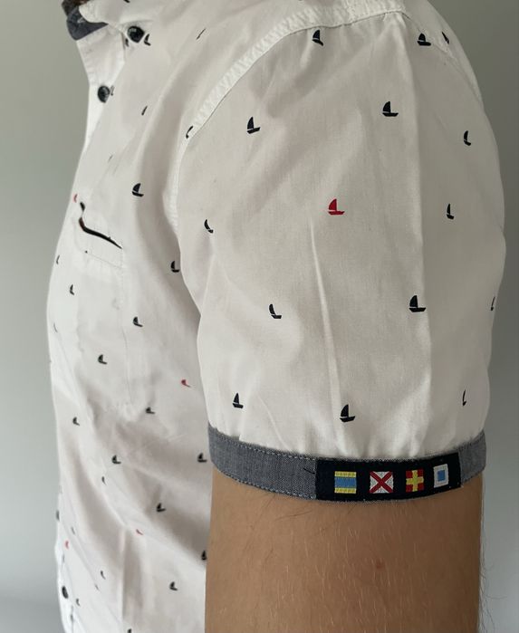 Koszula męska z krótkim rękawem biała w żaglówki Diverse slim fit L 40