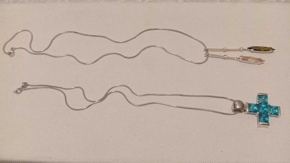 Серебряные колье,крест и подвеска с  цветными фионитами,925пр.Италия