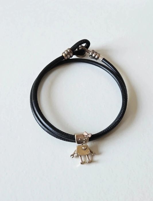 Pulseira Pandora em pele com duas voltas + Pingente