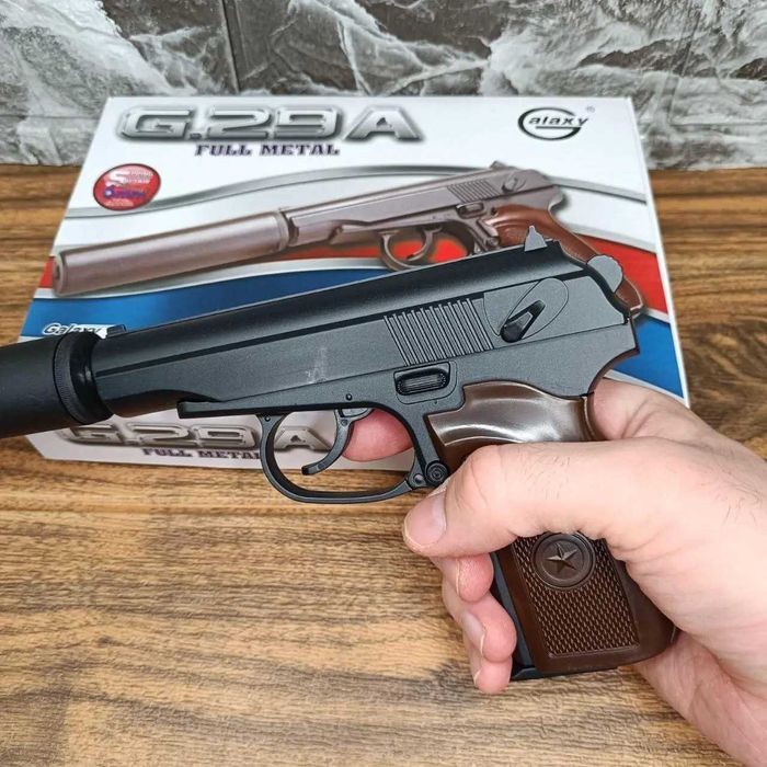 Пістолет Макарова ПМ Galaxy на кульках з глушником метал іграшковий