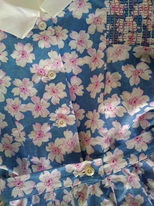 5-6 лет летнее нарядное платье голубое в розовых цветах хлопок СССР