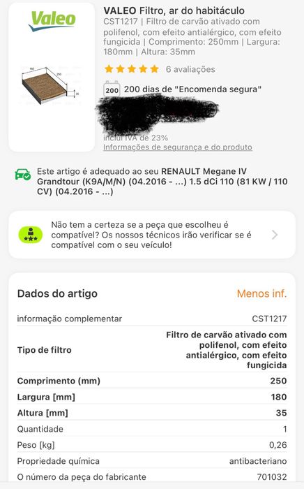 Filtro de ar VALEO e de ar de habitáculo VALEO e filtro de ar STARK