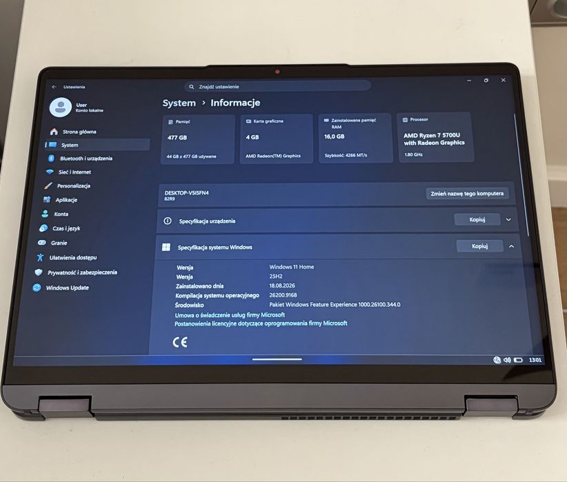 Laptop 2w1 Lenovo Ideapad Flex 5 14” Ryzen 7 5700U/16GB RAM STAN BDB