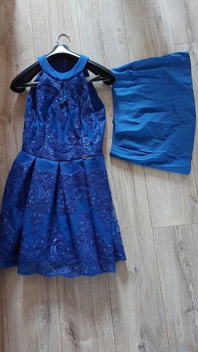 Sukienka mini wieczorowa/na wesele granatowa + półhalka