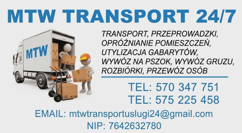 Przeprowadzki-Wywóz Pszok-Rozbiórki-Opróżnianie Pomieszczeń-Sprzątanie-Transport-Wywóz Gruzu, Gabarytów-Burzenie,Skuwanie, Demontaże -MTW 24/7