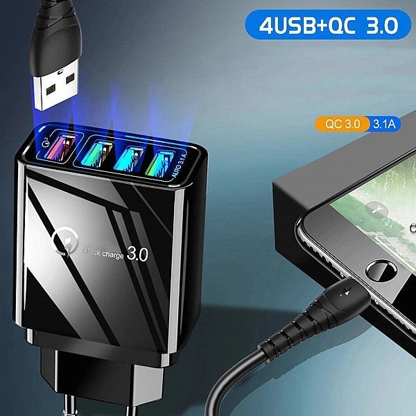 Ładowarka Sieciowa 3xUSB + Usb Qc3.0