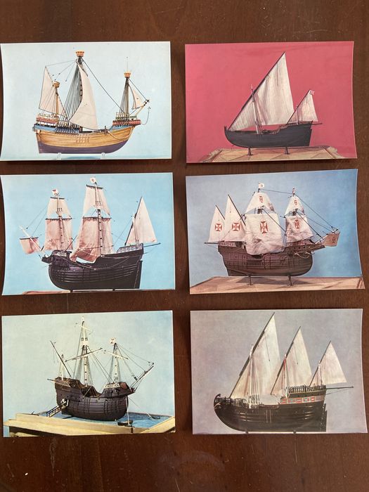 Conjunto de 6 postais editados pelo Museu da Marinha, representando maquetes de navioshistóricos  da expansão portuguesa