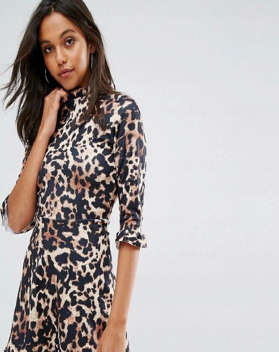 Missguided Sukienka Mini Panterka z Falbaną