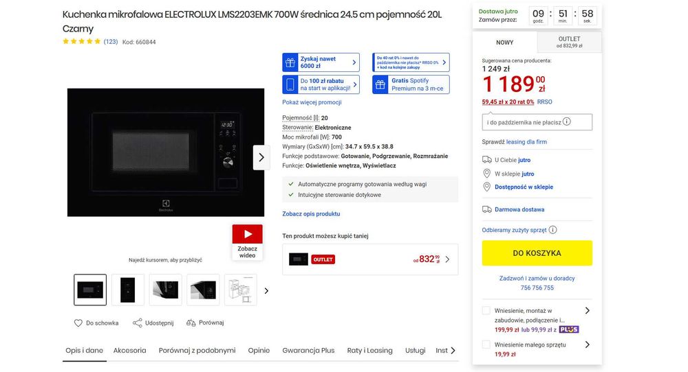 Kuchenka mikrofalowa ELECTROLUX LMS2203EMK Czarna NOWA