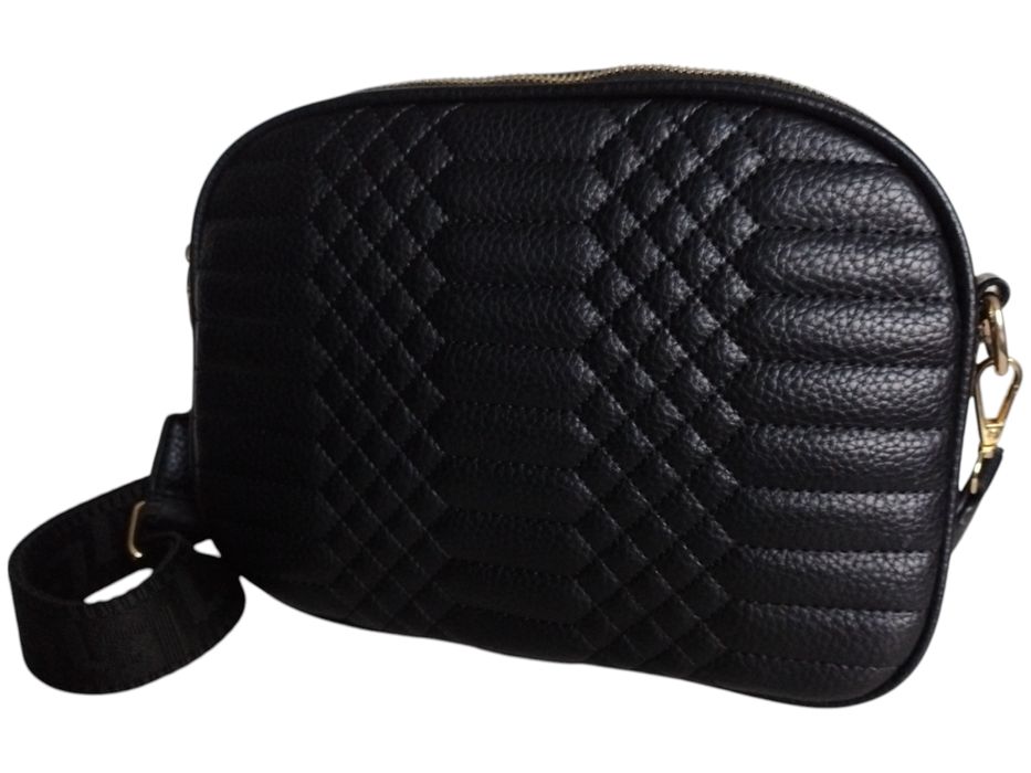 Torebka Damska Pikowana, Mała Listonoszka Na Ramię Czarna, Miejski