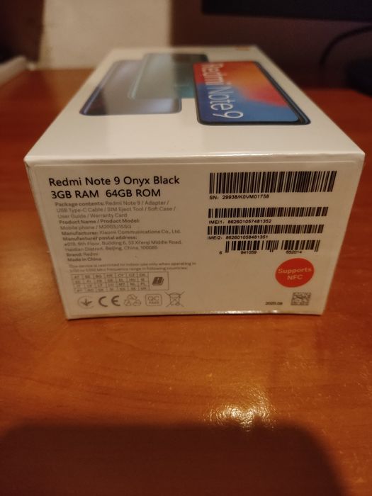 Nowy telefon Redmi Note 9 Onyx Black 64GB 3GB Ram