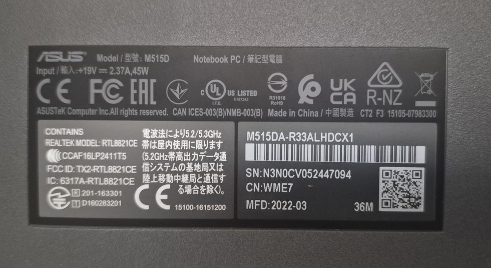ASUS M515DA — Ryzen 3 | 8GB RAM | SSD 256GB | Como Novo