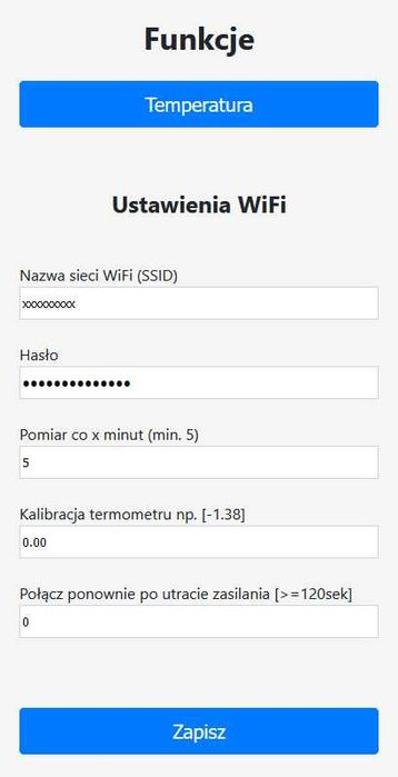 Czujnik temperatury termometr WiFi wykres statystyki API export do CSV