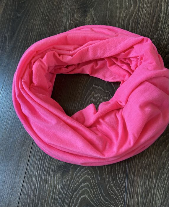 Różowy duży podwójny komin szal damski szalik chusta
