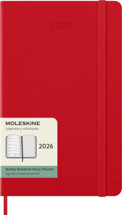 Kalendarz 2026 12M Moleskine L twarda oprawa tygodniowy Scarlet Red 13x21cm. Moleskine. Nowy Produkt