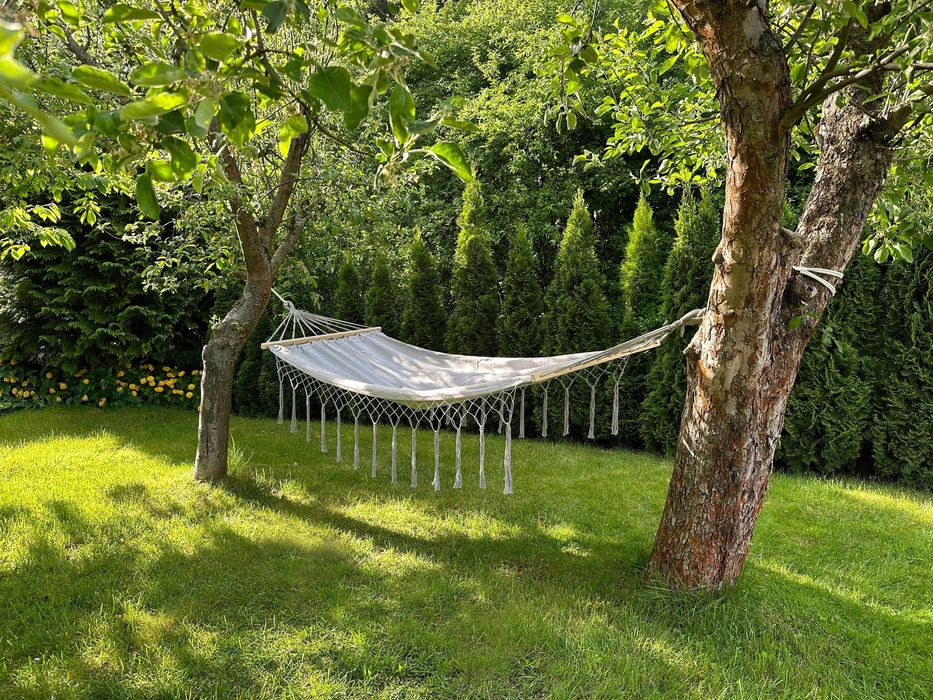 Hamak ogrodowy duży z drążkiem huśtawka hamak boho 300x100 NOWE MOCNY