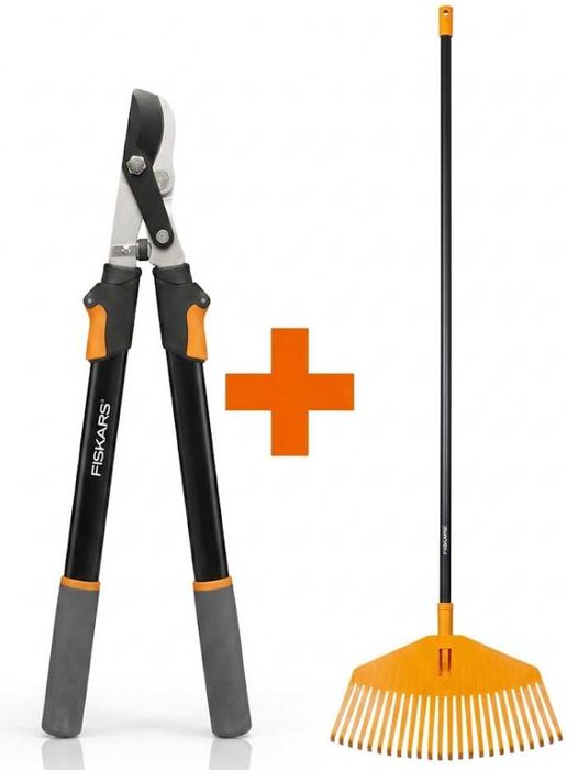 FISKARS Сучкоріз площинний телескопічний Solid L13+Граблі великі для листя М помаранчеві