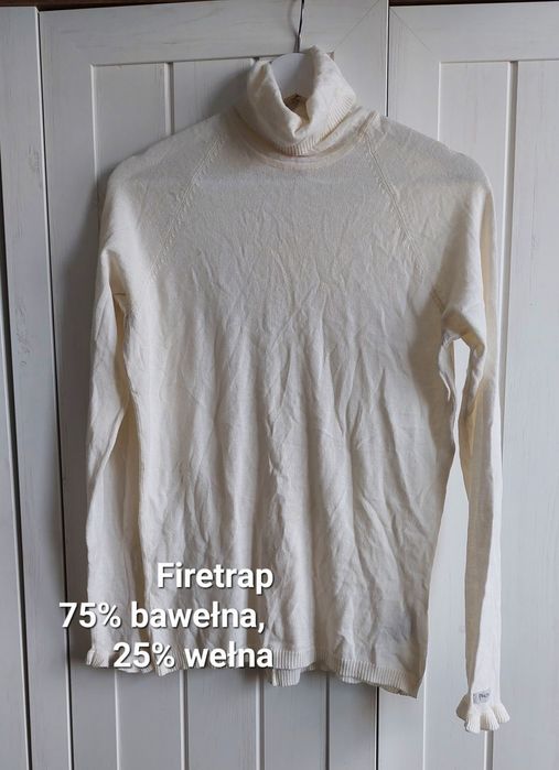 Golf kremowy  basic Firetrap s/m , bawełna i wełna