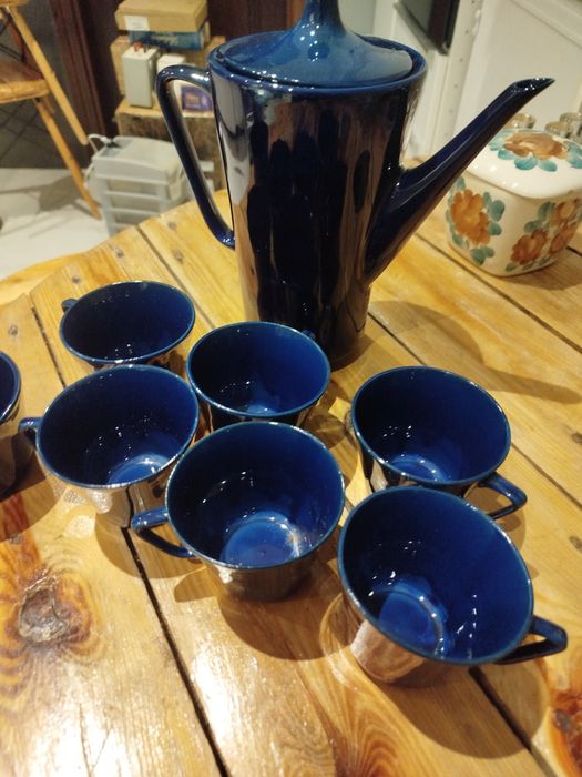 Stary zestaw porcelanowy do kawy, herbaty IRA kobaltowy, granatowy