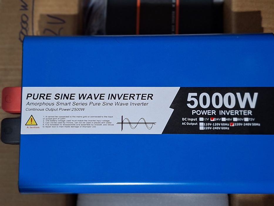 Inversor ONDA PURA (Camião) 24VDC em 220VAC - 5.000W pico. NOVO
