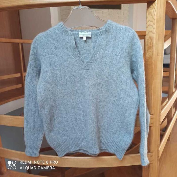 Sweter kaszmirowy wzór warkocz szary serek S 36