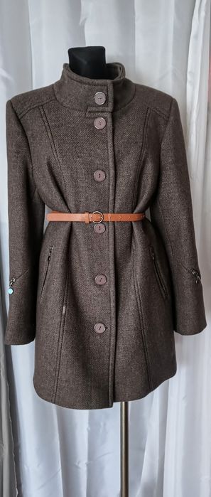 Damski ciepły brązowy płaszcz wełniany brązowe, Ewa 42 .