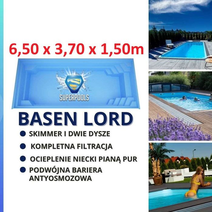 Basen gotowy poliestrowy Lord 6,50 x 3,70 ogrodowy niecka Producent !