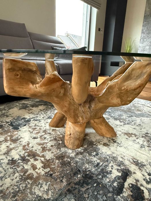 Stolik kawowy szklany/ naturalne drewno