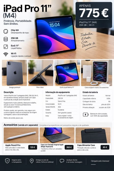 Ipad pro m4 256gb como novo