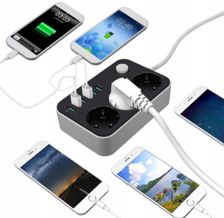 Listwa Zasilająca Przedłużacz 6 USB 3 Gniazda