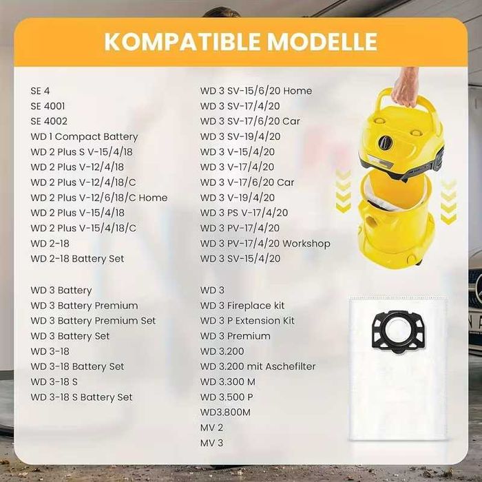 Мішок одноразовий, багаторазовий, фільтр для пилососа Karcher WD3,WD2+