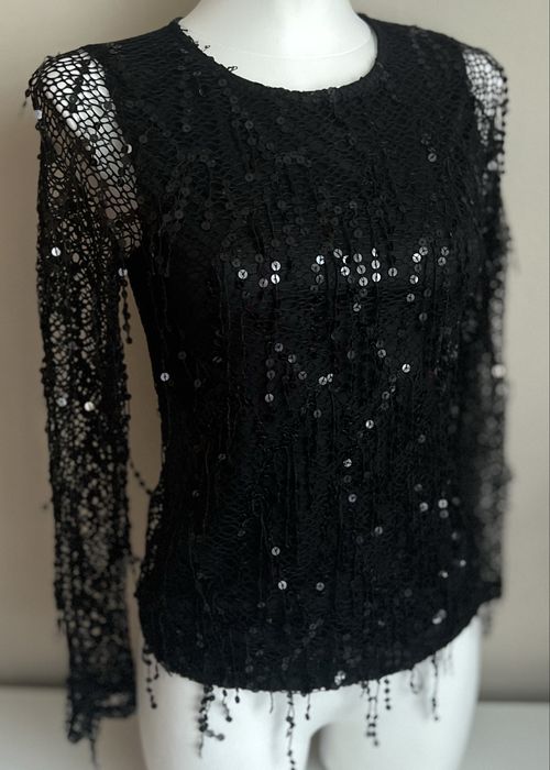 Imprezowy top siateczkowy cekinowy bluzka z cekinami size S