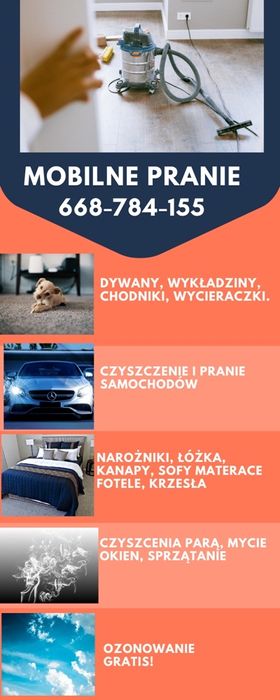 Pranie  tapicerki, ozonowanie, czyszczenie parą, DDD, dojazd Gratis