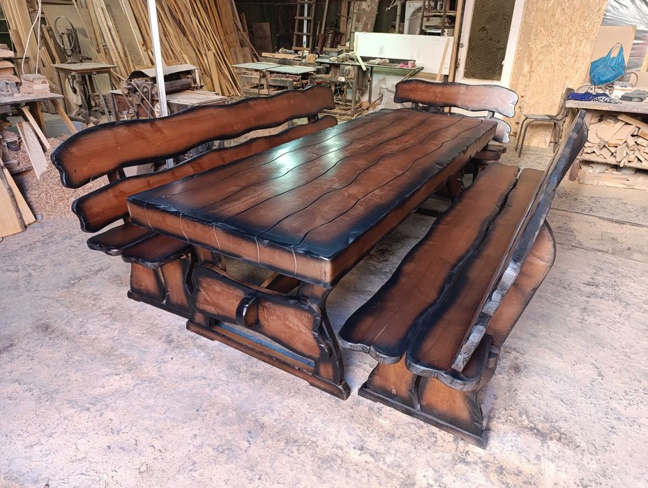 Комплект из Ольхи, стол и лавки , деревянная садовая мебель